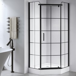 KABINA PRYSZNICOWA PIĘCIOKĄTNA Z BRODZIKIEM BS06B/SXL07B CZARNA/BIAŁY 90x90 CM