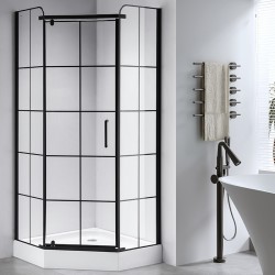 KABINA PRYSZNICOWA PIĘCIOKĄTNA Z BRODZIKIEM BS06B/SXL07B CZARNA/BIAŁY 90x90 CM