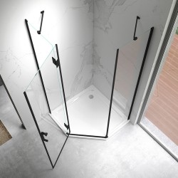 KABINA PRYSZNICOWA PIĘCIOKĄTNA Z BRODZIKIEM KZ10B/ST08B CZARNA/BIAŁY 90x90 CM