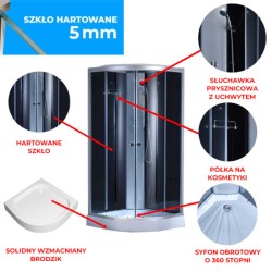 KABINA PRYSZNICOWA PÓŁOKRĄGŁA Z BRODZIKIEM WSH302A CHROM 80x80 CM