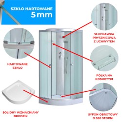 KABINA PRYSZNICOWA PÓŁOKRĄGŁA Z BRODZIKIEM WSH303A MAT CHROM 80x80 CM