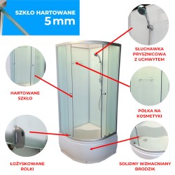 KABINA PRYSZNICOWA PÓŁOKRĄGŁA Z BRODZIKIEM WSH304A MAT CHROM 80x80 CM
