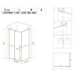 KABINA PRYSZNICOWA PROSTOKĄTNA BS12C CZARNA 120x80 CM