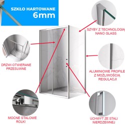 KABINA PRYSZNICOWA PROSTOKĄTNA KZ103A CHROM 100x80 CM