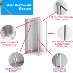 KABINA PRYSZNICOWA PROSTOKĄTNA Z BRODZIKIEM KZ03D/ST06C CHROM/CZARNY 120x100 CM