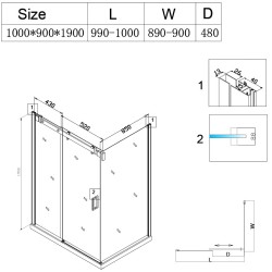 KABINA PRYSZNICOWA PROSTOKĄTNA Z BRODZIKIEM KZ202A/ST04A CHROM/CZARNY 100x90 CM