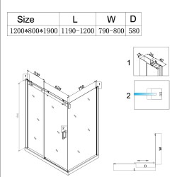 KABINA PRYSZNICOWA PROSTOKĄTNA Z BRODZIKIEM KZ203C/ST03C CHROM/CZARNY 120x80 CM