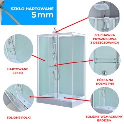 KABINA PRYSZNICOWA PROSTOKĄTNA Z BRODZIKIEM WSH307L LEWA CHROM 120x80 CM