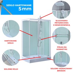 KABINA PRYSZNICOWA PROSTOKĄTNA Z BRODZIKIEM WSH307R PRAWA CHROM 120x80 CM