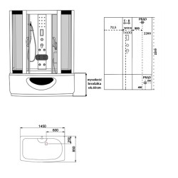 KABINA PRYSZNICOWA Z HYDROMASAŻEM SANDRA 9944A BIAŁA 145x85 CM