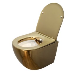 MISKA WC WISZĄCA RIMLESS MIZU-GL-WH-RIM-03 ZŁOTY POŁYSK DESKA WOLNOOPADAJĄCA DUROPLAST