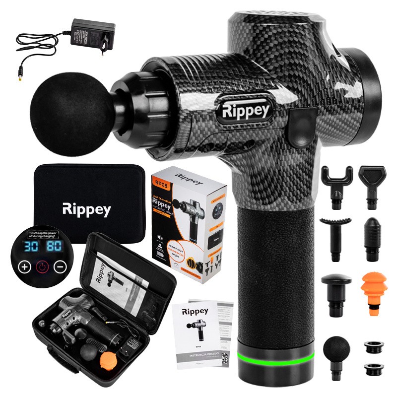 PISTOLET DO MASAŻU MOCNY MASAŻER DO PLECÓW CIAŁA MASSAGE GUN 100W + 8 KOŃCÓWEK RP08 PISTOLET DO MASAŻU MOCNY MASAŻER DO PLECÓW CIAŁA MASSAGE GUN 100W + 8 KOŃCÓWEK RP08
