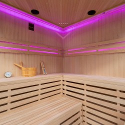 SAUNA FIŃSKA WYSOKOTEMPERATUROWA Z PIECEM OSLO6/HARVIA 8KW 5-6 OSOBOWA 200x200 CM