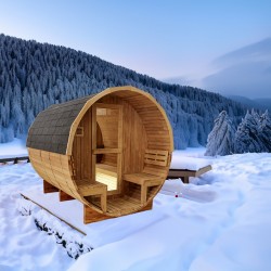 SAUNA OGRODOWA FIŃSKA BECZKA Z PIECEM ASKER 4-6 OSOBOWA 210x240 CM
