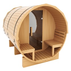 SAUNA OGRODOWA FIŃSKA BECZKA Z PIECEM TROMSO-FG 4-6 OSOBOWA 210x210 CM