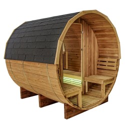 SAUNA OGRODOWA FIŃSKA BECZKA Z PIECEM TROMSO-HG 4-6 OSOBOWA 210x210 CM