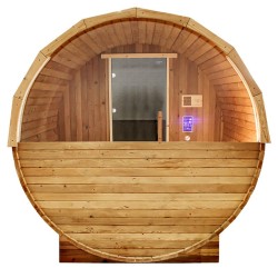 SAUNA OGRODOWA FIŃSKA BECZKA Z PIECEM TROMSO-HG 4-6 OSOBOWA 210x210 CM