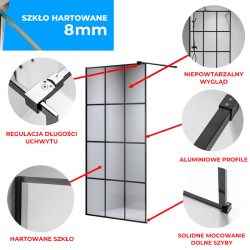 ŚCIANKA PRYSZNICOWA SH04B CZARNA 80 CM 8 MM