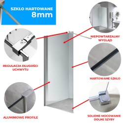 ŚCIANKA PRYSZNICOWA SH07A CHROM 70 CM 8 MM