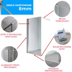 ŚCIANKA PRYSZNICOWA SH07E CHROM 110 CM 8 MM