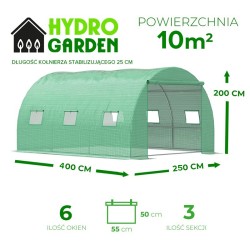 TUNEL OGRODOWY FOLIOWY SZKLARNIA 10m2 TF05G 4x2,5m ZIELONY SOLIDNY PODWÓJNE DRZWI