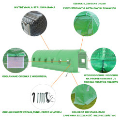 TUNEL OGRODOWY FOLIOWY SZKLARNIA 18m2 TF06G 6x3m ZIELONY SOLIDNY