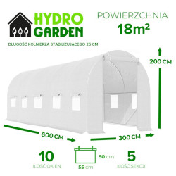 TUNEL OGRODOWY FOLIOWY SZKLARNIA 18m2 TF06W 6x3m BIAŁY SOLIDNY