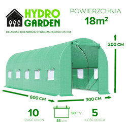 TUNEL OGRODOWY FOLIOWY SZKLARNIA 18m2 TF07G 6x3m ZIELONY SOLIDNY PODWÓJNE DRZWI