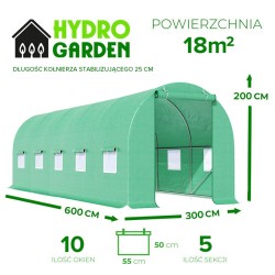 TUNEL OGRODOWY FOLIOWY SZKLARNIA 18m2 TF07G 6x3m ZIELONY SOLIDNY PODWÓJNE DRZWI