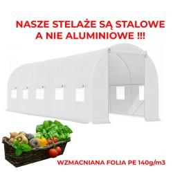 TUNEL OGRODOWY FOLIOWY SZKLARNIA 18m2 TF07W 6x3m BIAŁY SOLIDNY PODWÓJNE DRZWI