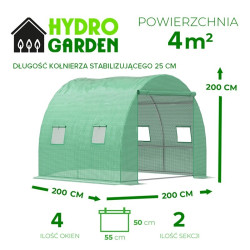 TUNEL OGRODOWY FOLIOWY SZKLARNIA 4m2 TF02G 2x2m ZIELONY SOLIDNY