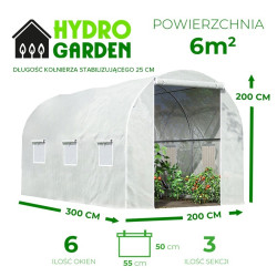 TUNEL OGRODOWY FOLIOWY SZKLARNIA 6m2 TF03W 3x2m BIAŁY SOLIDNY