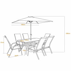 ZESTAW MEBLI OGRODOWYCH OBIADOWE PARASOL ALBENA 6 OSOBOWE BRĄZOWE