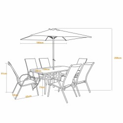 ZESTAW MEBLI OGRODOWYCH OBIADOWE PARASOL ALBENA 6 OSOBOWE SZARY