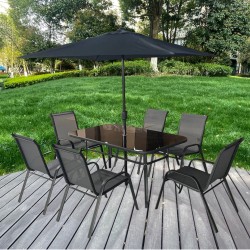 ZESTAW MEBLI OGRODOWYCH OBIADOWE PARASOL ALBENA 6 OSOBOWE SZARY