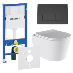 ZESTAW PODTYNKOWY WC STELAŻ GEBERIT DUOFIX MISKA FLOW-WH-TR-03 PRZYCISK DELTA 50 CZARNY MAT