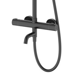 Zestaw natryskowy z termostatem Kolumna Corsan LUGO Deszczownica 25cm Wylewka obrotowa Czarna