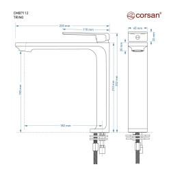 Bateria umywalkowa Corsan CMB7112CH Trino wysoka chromowana