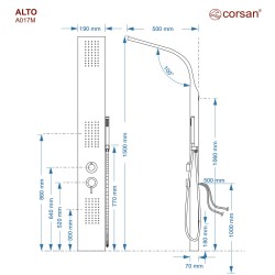 Panel prysznicowy Corsan ALTO Mieszacz Srebrny