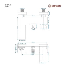 Bateria wannowa ścienna Corsan Trino CMB7141BL