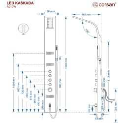 Panel prysznicowy Corsan LED KASKADA Mieszacz Czarny Deszczownica LED Wylewka
