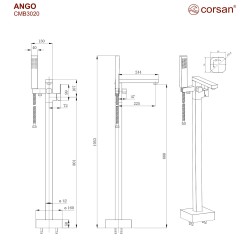 Bateria wannowa wolnostojąca Corsan CMB3020CH Ango chromowana
