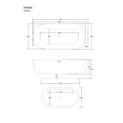 Wanna wolnostojąca Corsan RENO 170 x 80 cm z boczną półką Korek klik-klak Chrom