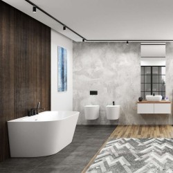 Wanna przyścienna wolnostojąca Corsan MONO 170 x 80 cm z szeroką krawędzią Korek klik-klak Czarny