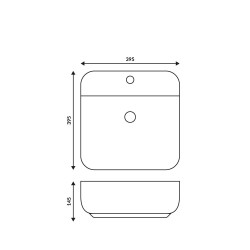 Umywalka nablatowa Corsan 649902 kwadratowa 395x395x145 mm z otworem na baterię