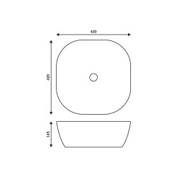 Umywalka nablatowa Corsan kwadratowa 420x420x145 mm z korkiem Klik-Klak złotym