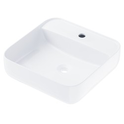 Umywalka nablatowa Corsan kwadratowa 395x395x145 mm z otworem na baterię i korkiem Klik-Klak chrom