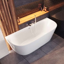 Wanna przyścienna wolnostojąca Corsan MONO 150 x 74 cm Korek klik-klak Chrom