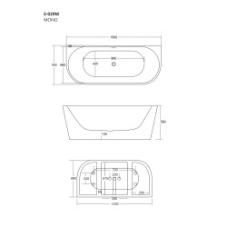 Wanna przyścienna wolnostojąca Corsan MONO 150 x 74 cm Korek klik-klak Złoty