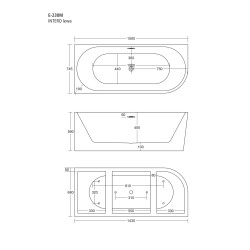 Wanna wolnostojąca narożna Corsan INTERO SLIM 150 x 75 Montaż lewostronny Korek klik-klak Złoty